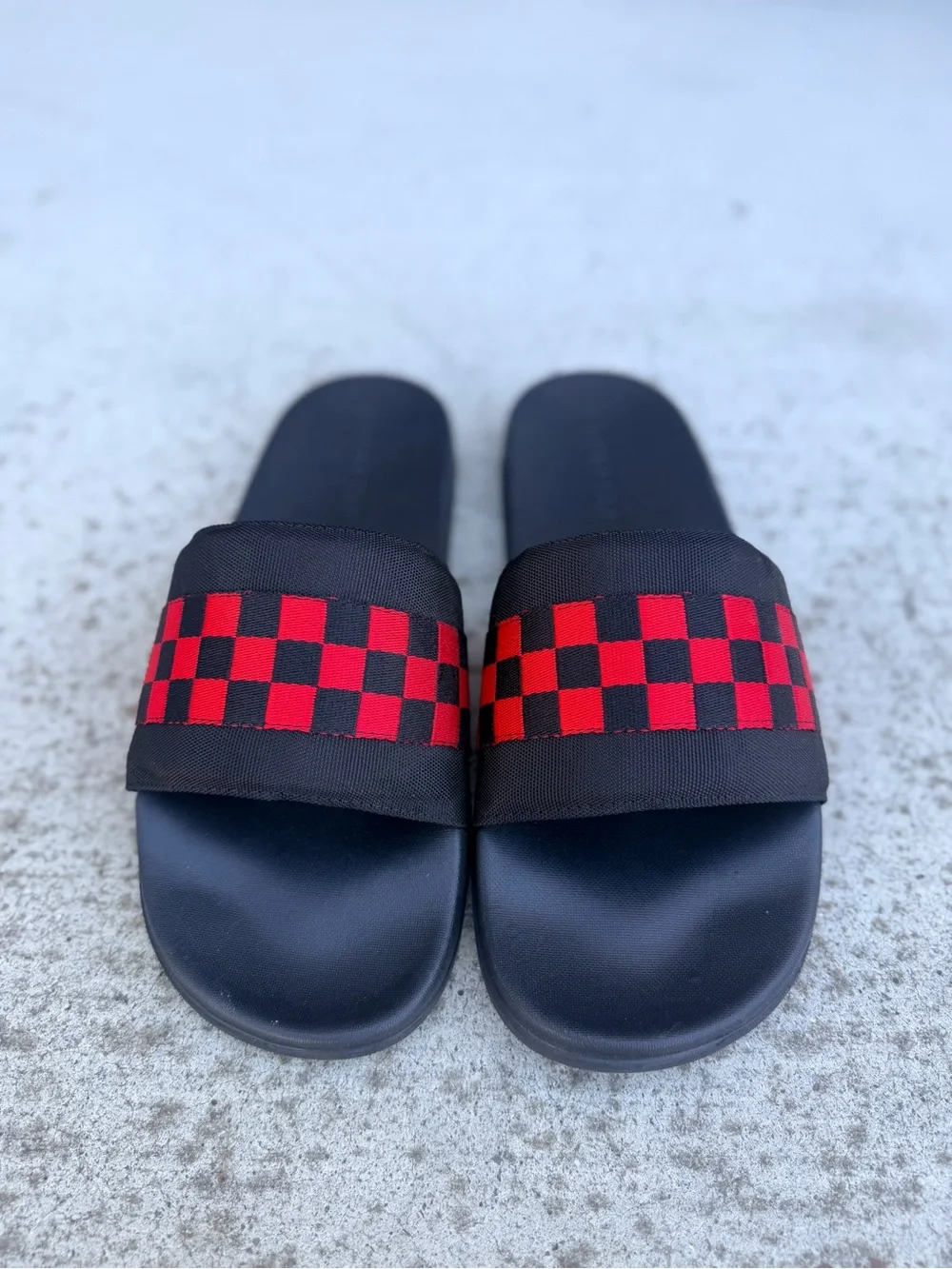 Standard Men’s Black Slides with Red Checker Strap